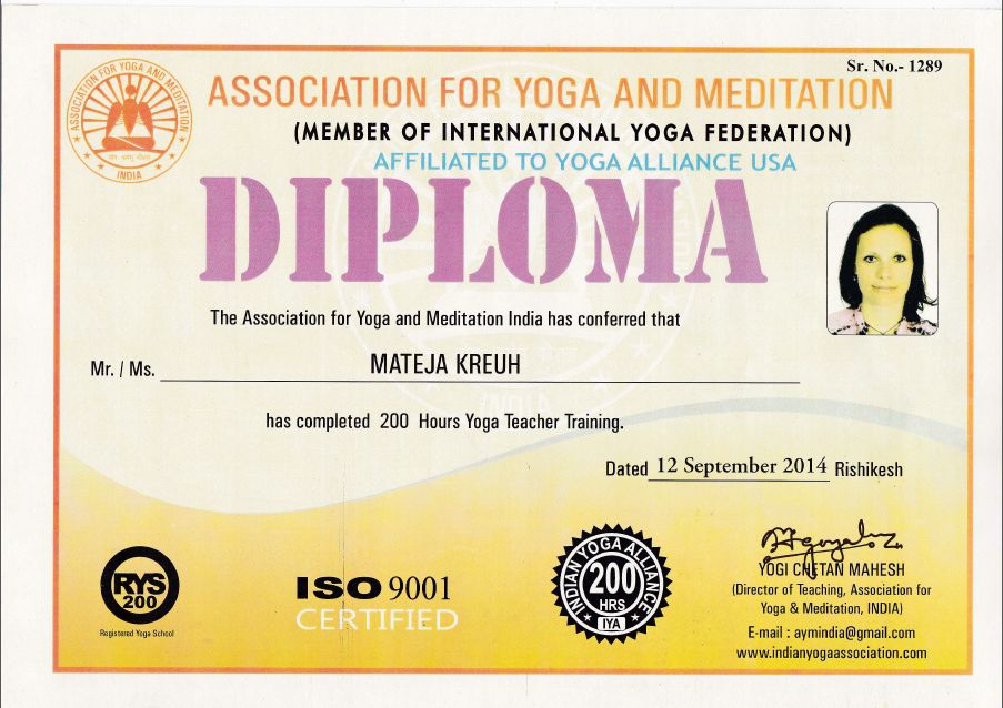 yoga certifikate mateja kreuh